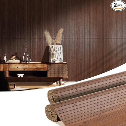 OUZUGIE 2 Pack 96x48 Inch Natural Bamboo Wall Panel – Coffee Pole Wrap Paneling by OUZUGIE