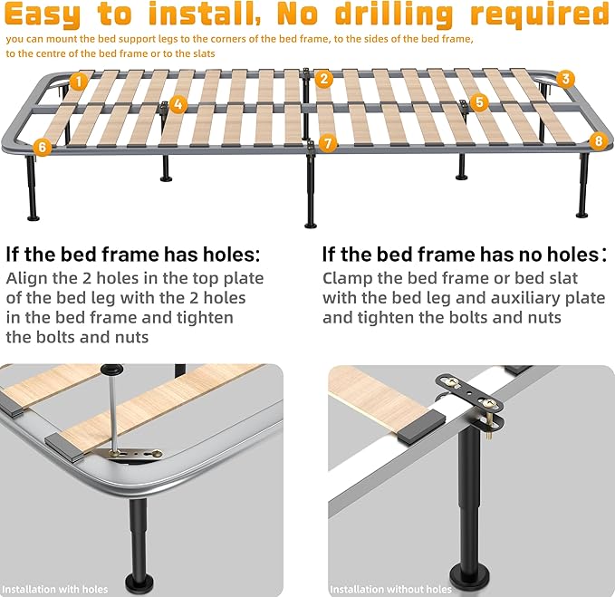 Wlrrcwdttc 6 Pcs Adjustable Height Bed Support Legs 7.08-12.6 inch, Bed Frame - Image 5