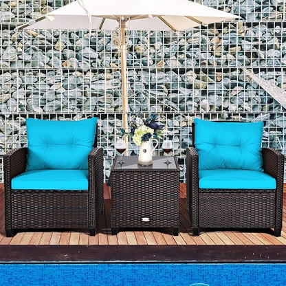 COSTWAY 3PCS Patio Furniture Set, PE Rattan Wicker Sofa w/Washable Cushion and - Image 4
