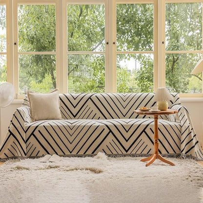 VClife Modern Geometric Couch Slipcover Black Beige Cream Arrow Herringbone by VCLIFE