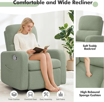 Swivel Rocker Recliner, Oversized Manual Boucle Nursery Glider Rocking Recliner - Image 8