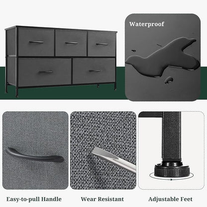 5-Drawer Dresser for Bedroom, Anti-Tip Wide Storage Organizer Fabric Chest of - Image 7