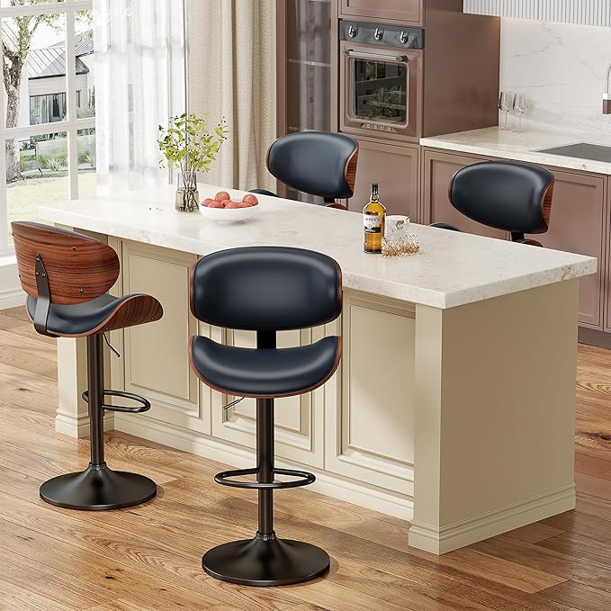 YaFiti Bar Stools Set of 2, Bentwood Adjustable Height Swivel Bar Stools - Image 7