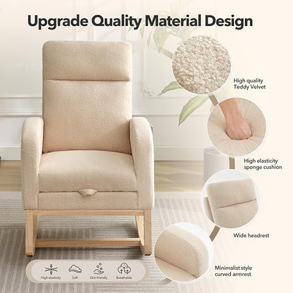 Nursery Rocking Chair with Foot Rest, High Back Upholstered Glider Rocker Chair - Image 6