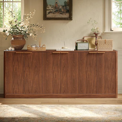 Evermagin 67" Fluted Walnut Buffet Cabinet Sideboard - Image 4