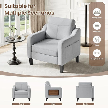 Accent Chair for Living Room Modern Linen Upholstered Armchair Side Wooden - Image 5