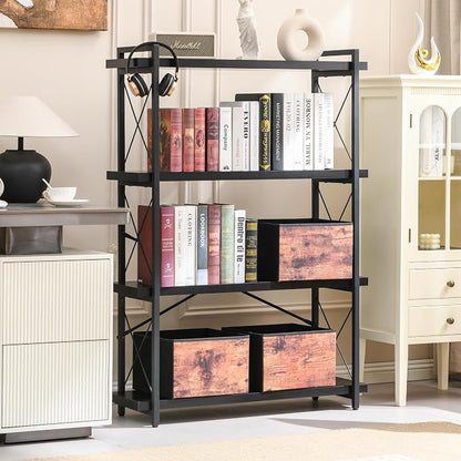 HCHQHS Bookshelf, 4-Tier Industrial Bookcase, Freestanding Tall Bookshelves - Image 2