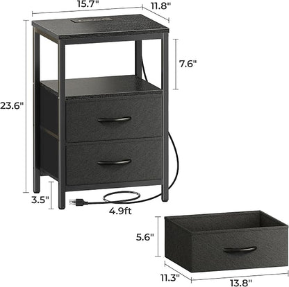 Huuger Nightstand with Charging Station, Side Table with 2 Fabric Drawers - Image 3