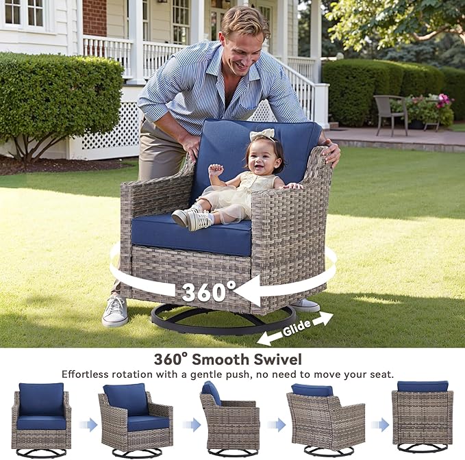 3 Pieces Patio Furniture Set-High Back Swivel Patio Chairs Set of 2 - Image 2