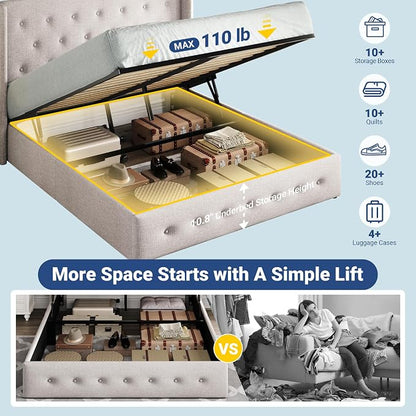Allewie Full Size Lift Up Storage Bed, Button Tufted Headboard - Image 3