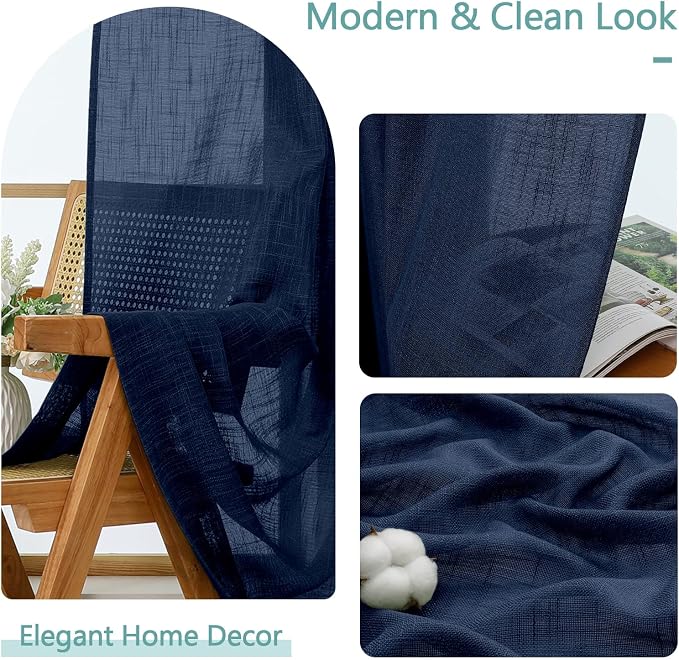 Chyhomenyc Navy Blue Semi Sheer Curtains 96 Inches Long 2 Panels - Image 8