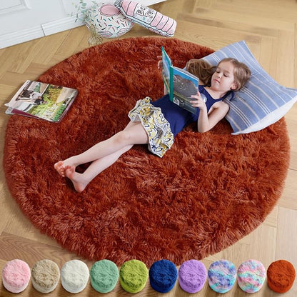 Amdrebio Terracotta Rust Round Circle Rug 5Ft by Amdrebio
