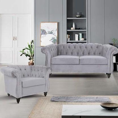 AVZEAR Chesterfield Loveseat, Modern Velvet Sofa Tufted Couch 2 Seater - Image 4
