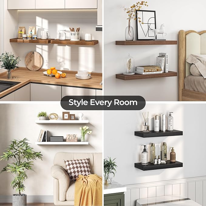 Fun Memories Floating Shelves for Wall, 72 Inch Long Set of 2 Rustic Wood Wall - Image 7