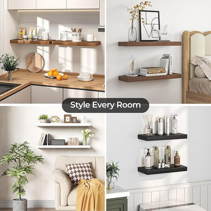 Fun Memories Floating Shelves for Wall, 9.3 Inch Set of 4 Rustic Wood Wall - Image 7