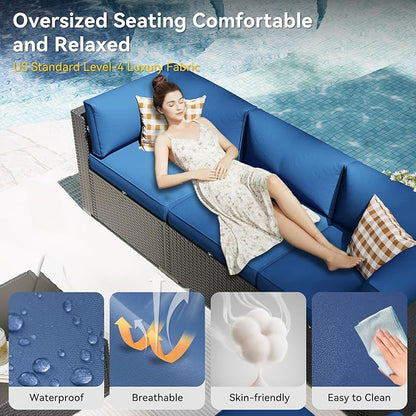 Aoxun Patio Furniture Set with Umbrella, 8 Piece Outdoor Sectional Sofas - Image 3