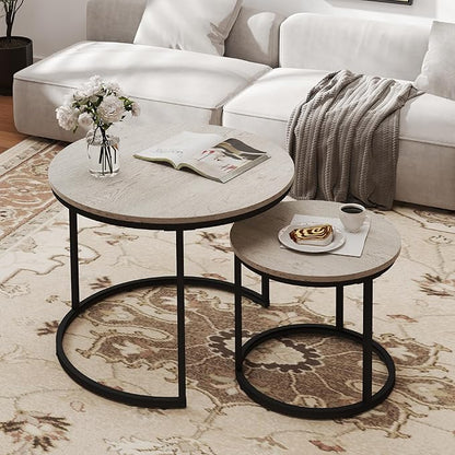 Otterease Nesting Tables Set of 2, Round Coffee Table, Small Nesting Coffee by Otterease
