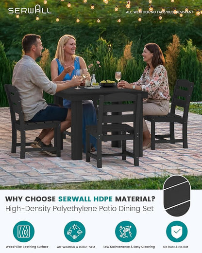 SERWALL Outdoor Dining Set for 4, HDPE Square Table and Chairs Set All Weather - Image 4