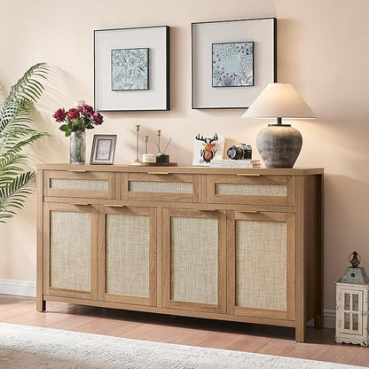 HOKYHOKY 63" Rattan Sideboard Buffet Cabinet, Boho Storage Cabinet - Image 2