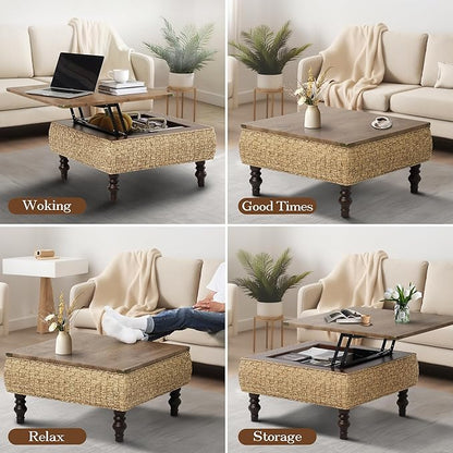 31.5" Lift Top Coffee Table for Living Room, Square Farmhouse Coffee Table - Image 5