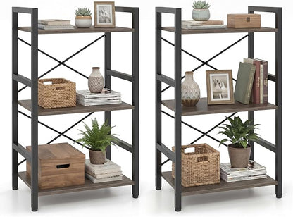Tangkula 3-Tier Industrial Bookshelf, 16.5" Width Wooden Open Bookcase by TANGKULA