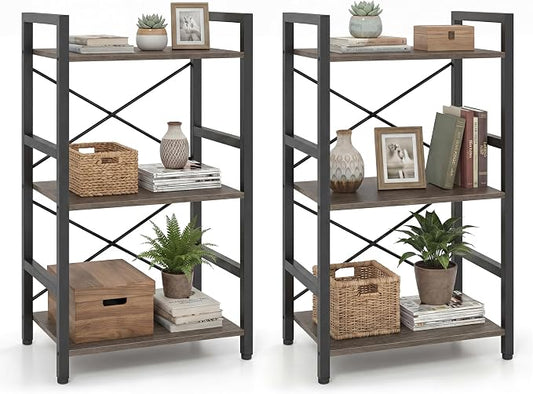 Tangkula 3-Tier Industrial Bookshelf, 16.5" Width Wooden Open Bookcase by TANGKULA