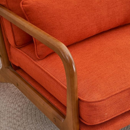 VINGLI Linen Burnt Orange Comfy Accent Chair, Mid Century Modern Lounge Armchair - Image 5