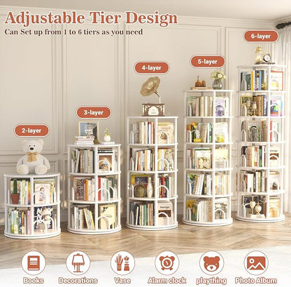 Aheaplus 6 Tier Rotating Bookshelf Tower, Revolving Bookcase, 360° Round - Image 5