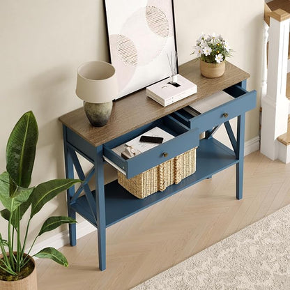 ChooChoo Console Table with Drawers, Narrow Wood Accent Sofa Table Entryway - Image 4