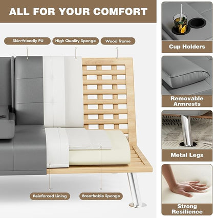 Homall Futon Sofa Bed, Leather Futon Couch - Image 5