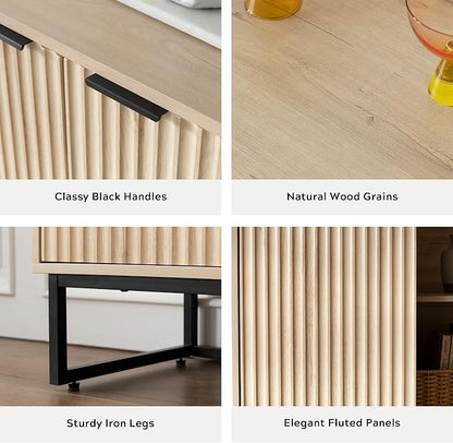 EYYTHUNG Fluted Storage Cabinet Sideboard Buffet Cabinet, Modern Accent Cabinets - Image 4