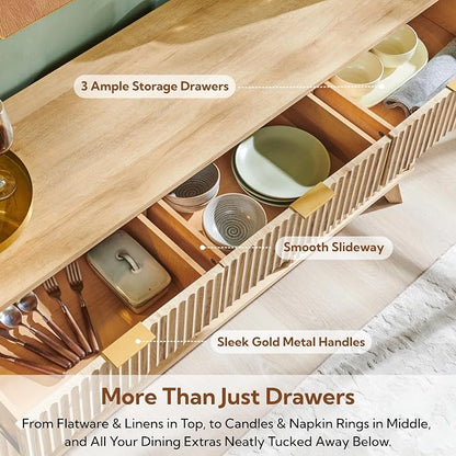 OKD Fluted Wine Bar Cabinet, 3 Drawers, 4 Glass Holders & 12 Wine Racks - Image 3