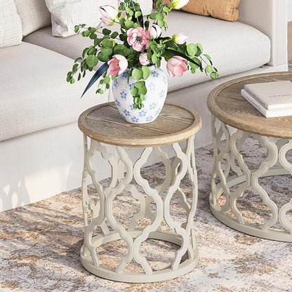 karlott Farmhouse End Table, 18.5'' French Country Round Side Table, Distressed - Image 4