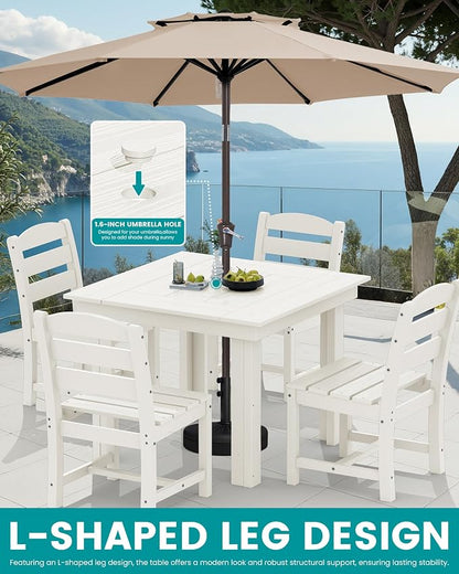 SERWALL Outdoor Dining Set for 4, HDPE Square Table and Chairs Set All Weather - Image 5