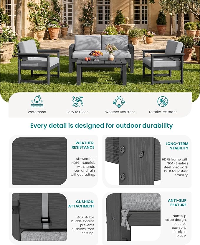 SERWALL HDPE Outdoor Loveseat Couch - Image 4