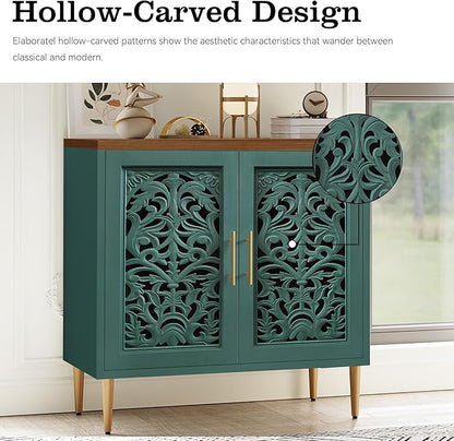 ARTPOWER Accent Cabinet with 2 Doors, Vintage Hollow Carving Buffet Cabinet - Image 4