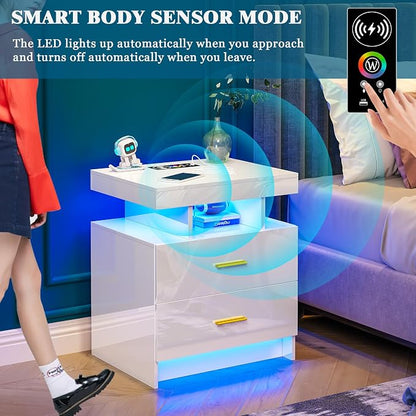 WOOVIVS Night Stand Set 2 with USB/Type-C/Wireless Charging Station, Modern - Image 6