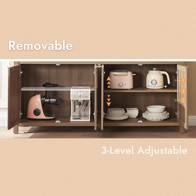 HOKYHOKY Rattan Sideboard Buffet Cabinet Set of 3, Boho Storage Cabinet - Image 6