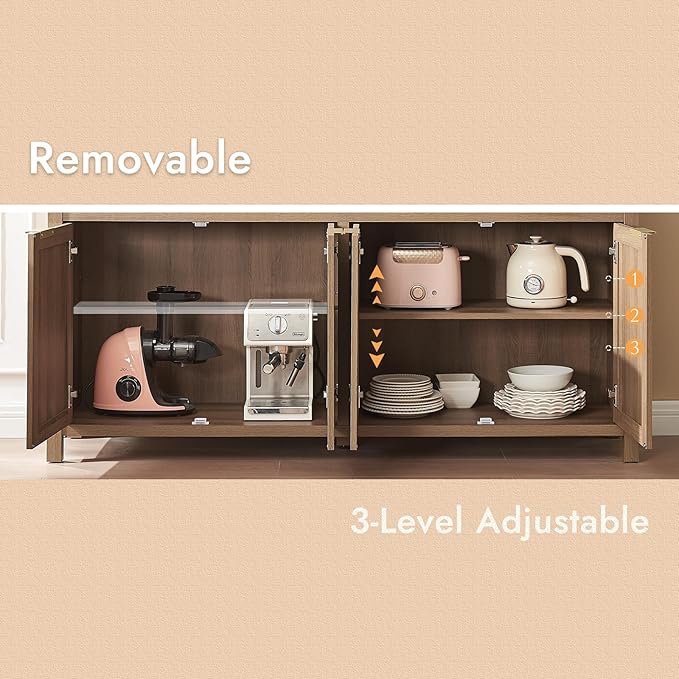 HOKYHOKY Rattan Sideboard Buffet Cabinet Set of 2, Boho Storage Cabinet - Image 5
