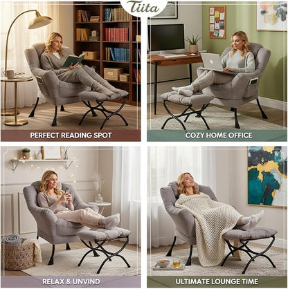 Tiita Modern Lazy Chair with Ottoman, Large Accent Armchair, Leisure Sofa - Image 7