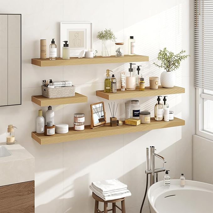 Acovy 48 Inch Floating Shelves, 3D Textured Wood Grain, Wooden Shelves - Image 2