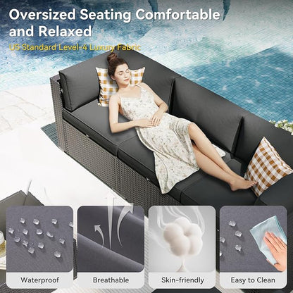 Aoxun Patio Furniture Set with Umbrella, 8 Piece Outdoor Sectional Sofas - Image 3