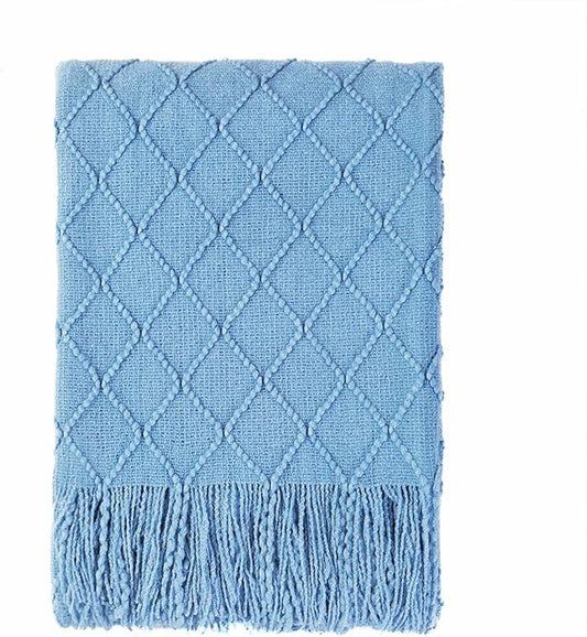 BOURINA Blue Throw Blanket 60x80 Inches Throw Textured Solid Soft Sofa Throw by BOURINA