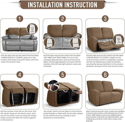 TAOCOCO Recliner Loveseat Slipcover, 6 Pieces Dual Recliner Sofa Covers - Image 6