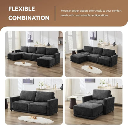 77.4" Chenille Modular Loveseat Oversized Upholstered 2 Seater Sectional Sofa - Image 6