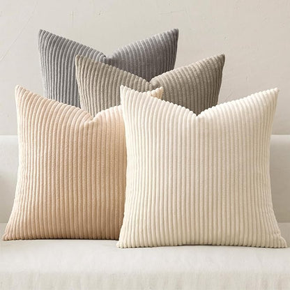 MIULEE Boho Farmhouse Neutral Cream Throw Pillow Covers 18x18 Inch Set of 4 by MIULEE