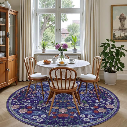 Round Area Rug for Living Room: 6 ft Floral Washable Circle Rug Soft Boho - Image 4