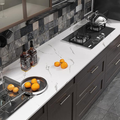 FunStick 36" x 200" White Marble Countertop Contact Paper Waterproof Marble - Image 3