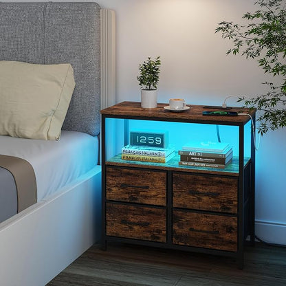 TUTOTAK LED Night Stand with Charging Station, Large Nightstand with USB and - Image 8