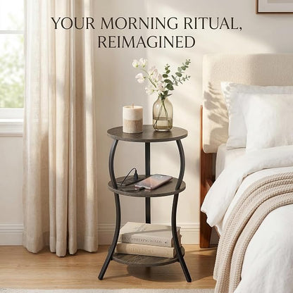 Small Round Side Table with Charging Station, 3-Tier Waist Circular End Table - Image 4